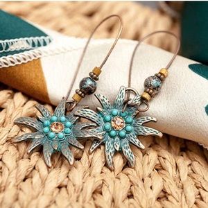 BOGO Boho flower patina beaded earrings